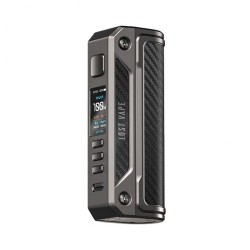 Lostvape Thelema Solo 100W Mod gri karbon fiber kaplama, dijital ekranlı.