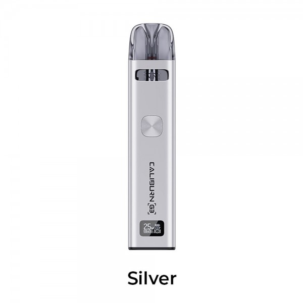 Uwell Caliburn G3 Pod Gümüş renkli, 25W ayarlı elektronik sigara.