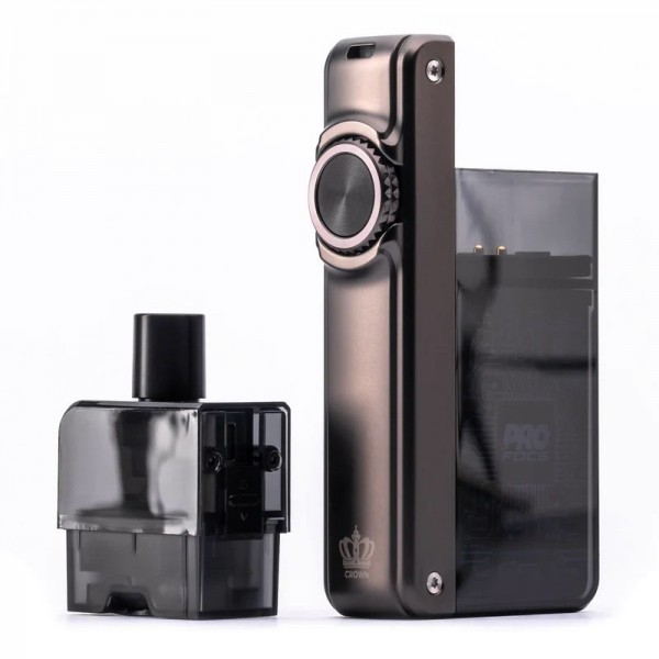 Uwell Crown B Pod 35W koyu gri/siyah elektronik sigara cihazı ve kartuşu.