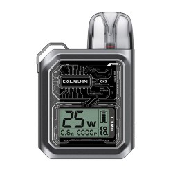 Uwell Caliburn GK3 Pod 25W gri, dijital ekranlı pod sistem elektronik sigara.