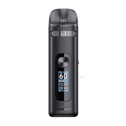 Siyah Uwell Crown X Pod 60W elektronik sigara cihazı ve ekran görüntüsü.