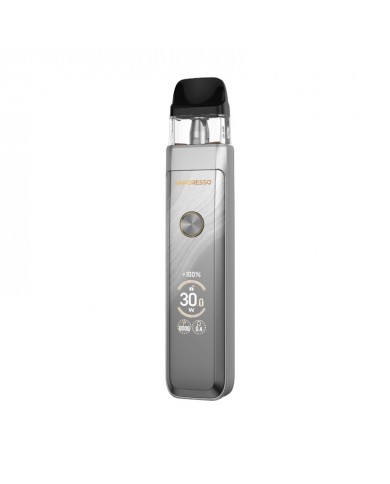 Vaporesso Xros Pro Pod 30W gümüş renkli, ekranlı elektronik sigara cihazı.